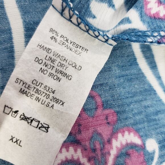 Honeyme Curvy Womens Tunic Top Size XXL Paisley Print Teal Magenta Short Sleeve - Picture 9 of 9